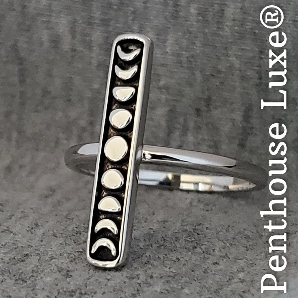SOLID 925 Sterling Silver Silver Moon Phase Vertical Stacked Ring